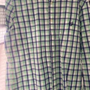 Men Chaps Shirt Medium Long Sleeve Easy Care Button Down Blue/Green